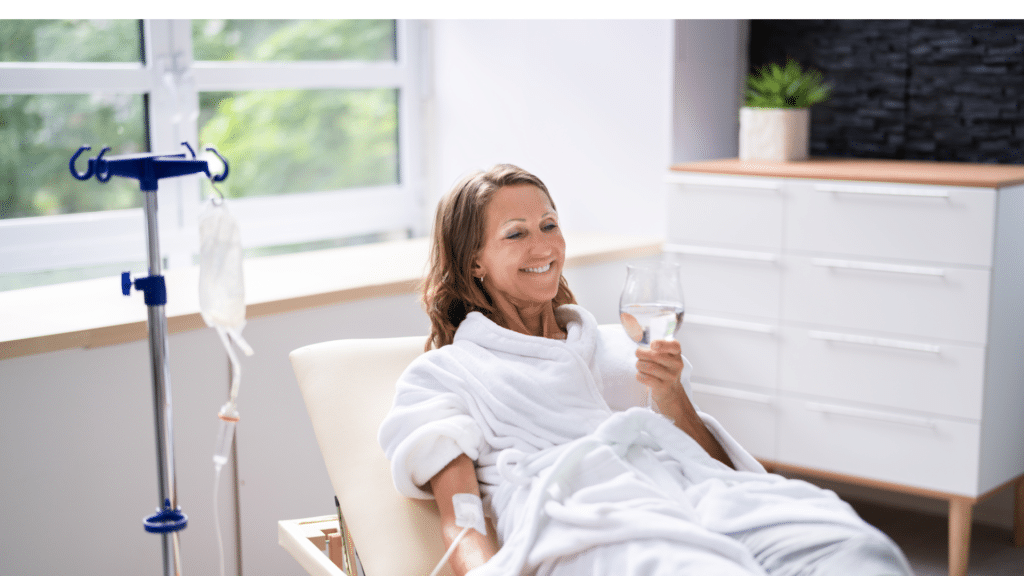 Woman receiving a glutathione IV drip