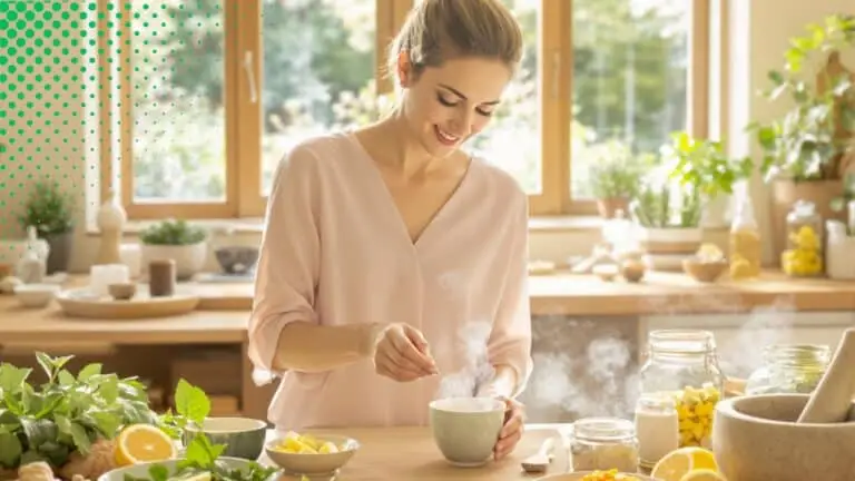 Treating SIBO naturally. A woman mixing natural ingredients into a tea.