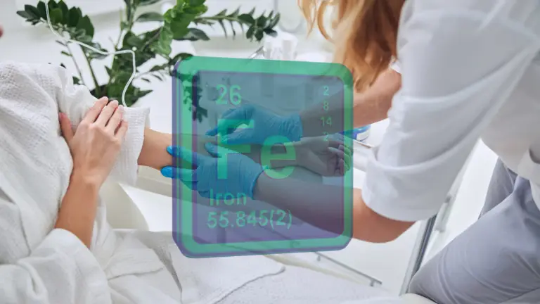 A nurse giving a patient IV iron to increase hemoglobin
