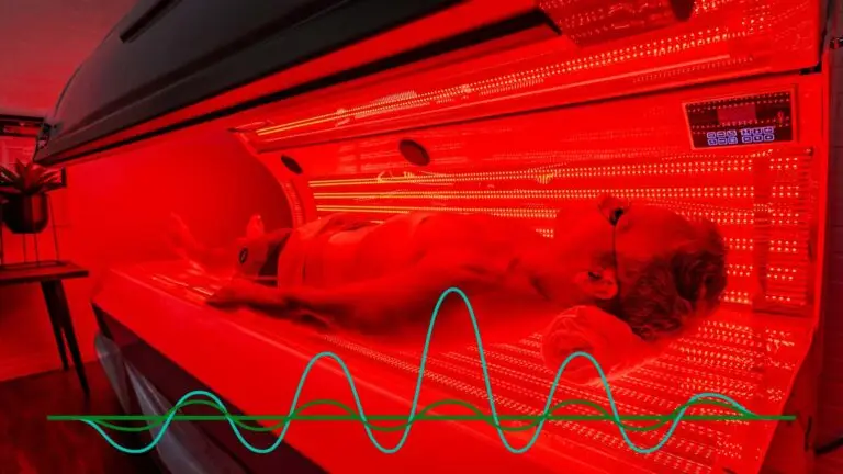a man in a full body red light therapy bed
