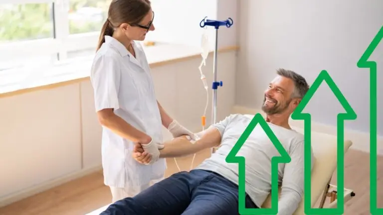 A male patient receives an glutathione IV from a female nurse