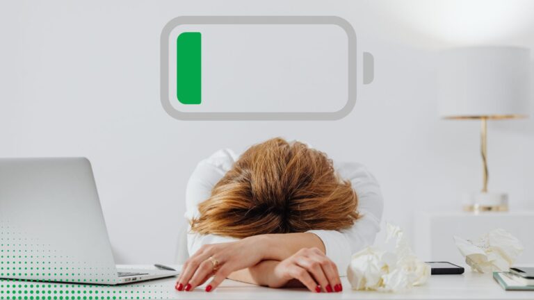 A woman sleeping at her desk suffering from chronic fatigue