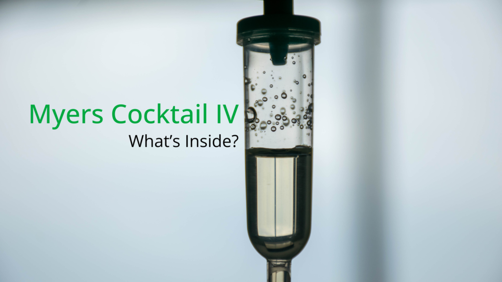 A Myers Cocktail IV hanging from its cord