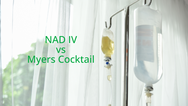 An NAD IV drip hanging from a rack